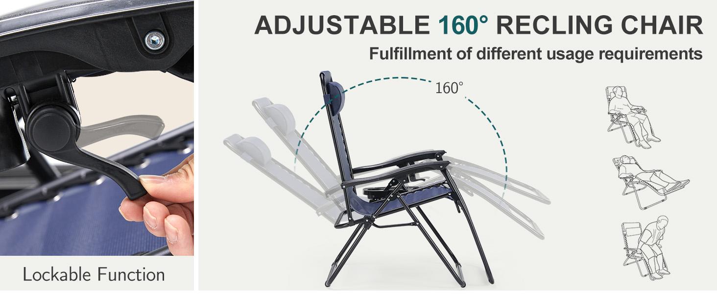 Set of 2 Zero Gravity Chairs with Cup Holder Trays, Camping Patio Outdoor Folding Lounge Chairs with Adjustable Pillow for Poolside