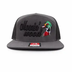 Mornin' Wood Hat - Gray Snapback with Embroidered Duck Design and Adjustable Back