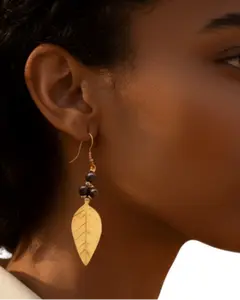 Gold-Tone Acacia Leaf Earrings – Handcrafted in Kenya