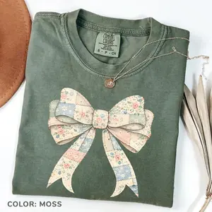 Comfort Colors Vintage Floral Bow shirt Shirt, Thrifting Clothing, Grandmacore Tee, Cottagecore Style T-shirt, Printed Shirt