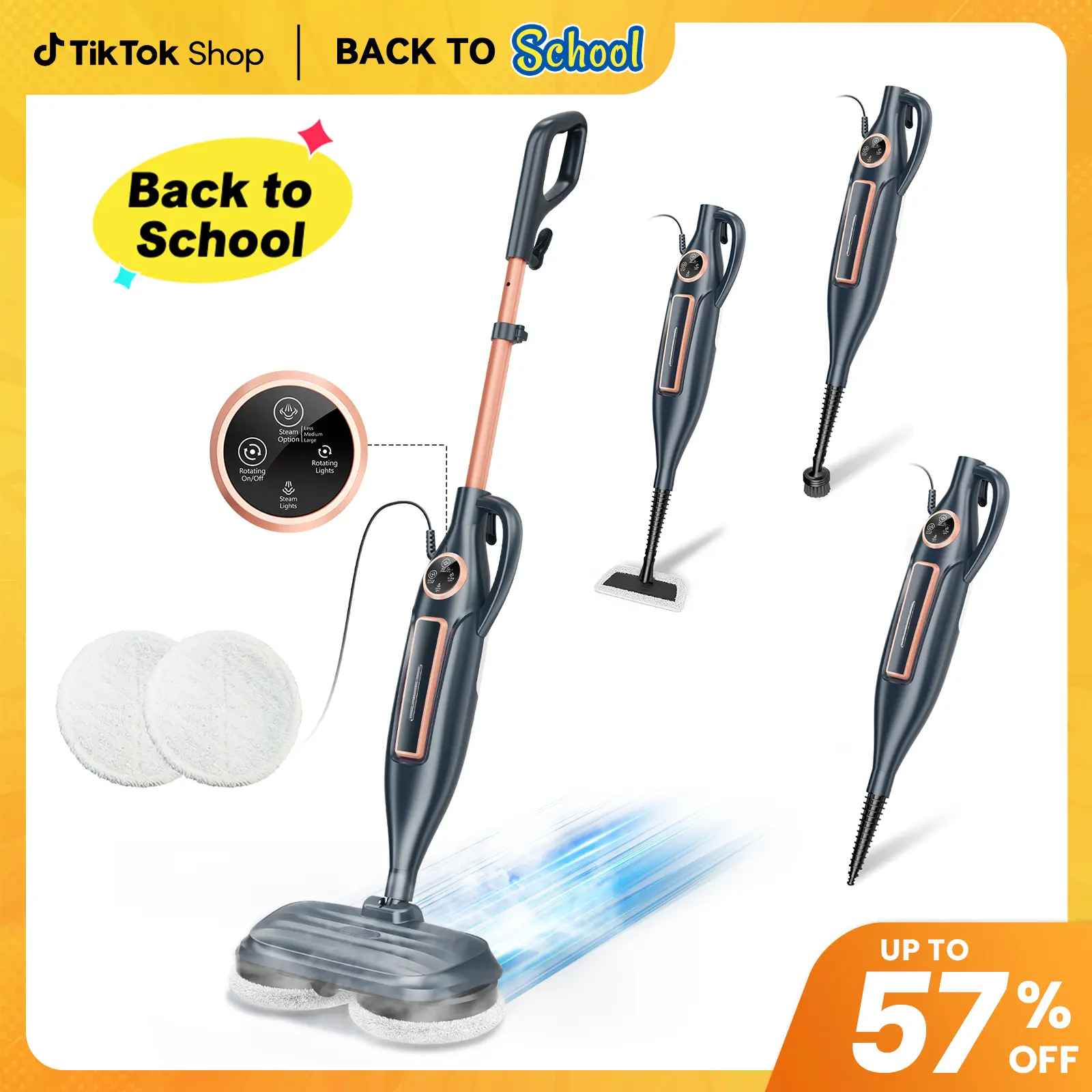 [BackToSchool]DEVOAC 10-in-1 Electric Steam Mop with Detachable Handheld Steamer Lightweight for Walls Floors,Tiles Tackles Grease&Sticky Messes,Steam Cleaner For House, Multi-Accessories Portable Cleaning[SummerWins], Floor Cleaning Tool, Multifunction F
