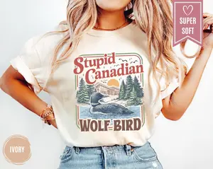 Stupid Canadian Wolf Bird T Shirt, Funny Goose Graphic Tee, Hockey Rivalry Meme Shirt, Sports Fan Humor Gift