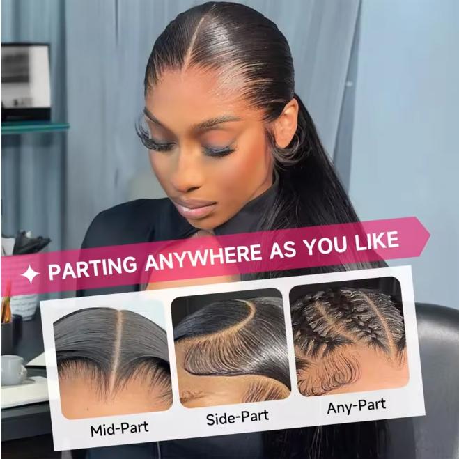 Bling Hair 360 Full Lace Wigs Human Hair Transparent Straight 13x4 Lace Front Wigs For Black Women 180% Density Natural Color Makeup Sponges