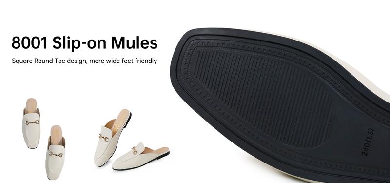 EVELLYHOOTD Pretty Comfort Mules for Women Pointed Toe Snaffle-Trim Backless Loafers Leather Slip On Mule Unisex #8001