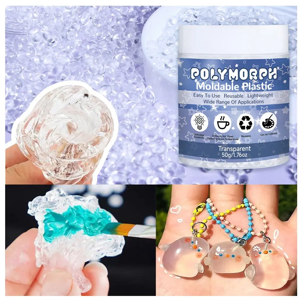 Moldable Plastic Pellets, Clear Reusable Thermoplastic Beads for DIY Crafts, Temporarily Repair, Sculpting, Creative Activity, DIY Jewelry Making