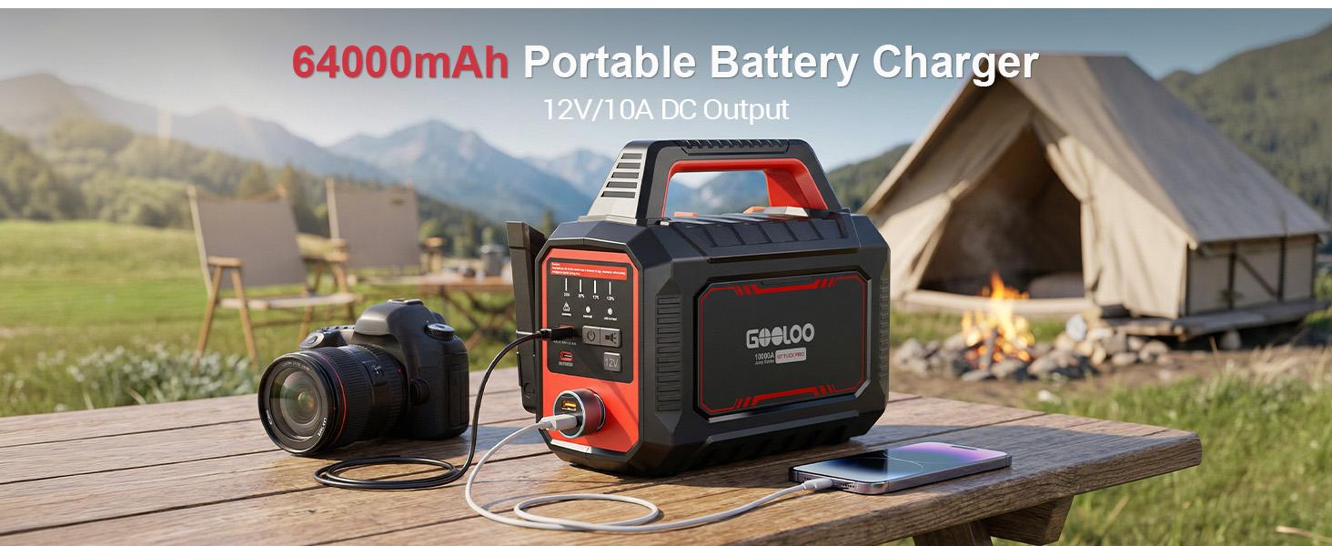 GOOLOO GT-Truck Pro 10000A Peak Car Jump Starter, 64000mAh Portable Battery Booster Pack, Powerful Emergency Starter for 8.0L Diesel Trucks & Heavy Duty Vehicles, LED Flashlight, Smart Safety Clamps