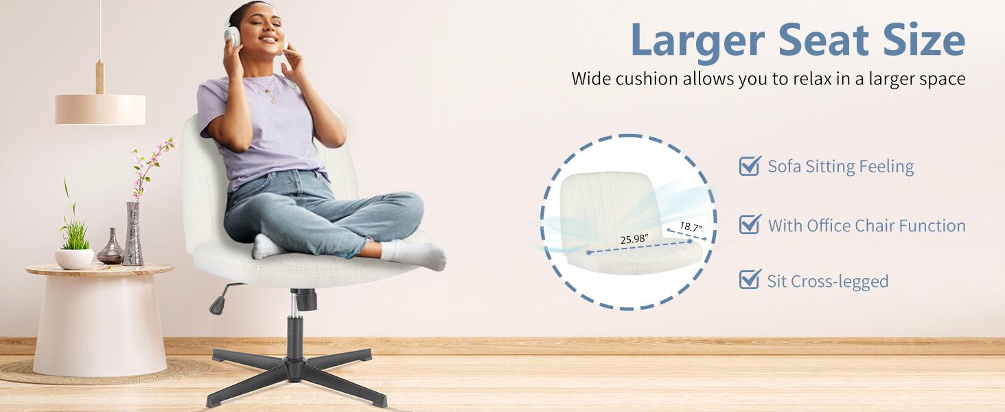【Deal】SweetFurniture Indoor Furniture Chairs Crisscross Legged Office Chair, Armless Wide Desk Chair No Wheels, Modern Home Office Desk Chair