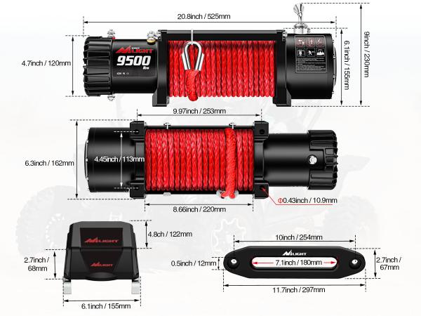 Nilight Electric Winch 12V Waterproof IP68 Towing Winches for Trailer Jeep ATV UTV Truck SUV 9500 LBS Portable Badlands Winch with Synthetic Rope Hawse Fairlead Wired Handle Wireless Remote Red Rope