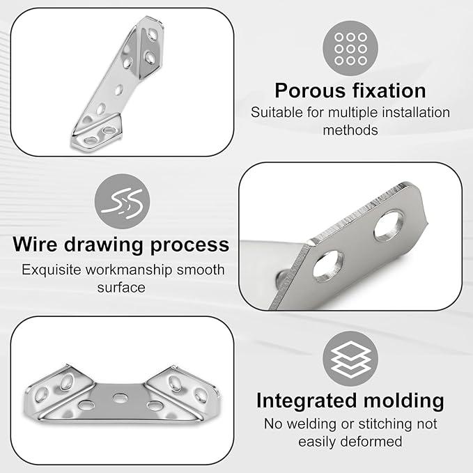 20PCS Universal Stainless Steel Corner Bracket, Premium Angle Bracket with Screws, Triangular Furniture Corner Connectors for Wood Furniture, Drawers, Cabinets, Tables, and Chairs