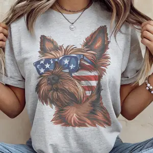 Vintage USA Dog Tee Retro 4th of July Dog Tshirt Patriotic Pug French Bulldog Shepherd T-Shirt Flag Sunglasses Dachshund Lab Bulldog Top Unisex Casual Crewneck