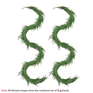 2PCS 9FT Real Touch Norfolk Pine Garland with 120Branches, Green Christmas Holiday Garlands, ArtificialGreenery Garland for Table,Wall, Christmas Decorations