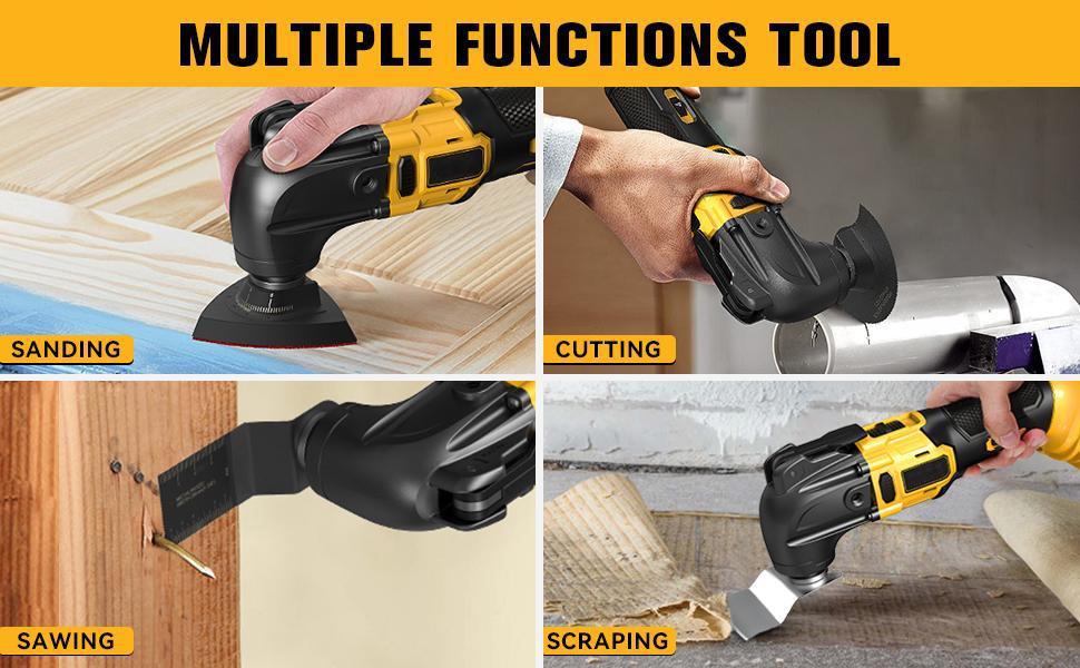 Cordless Oscillating Tool for Dewalt 20V Battery(NO Battery!),Portable Brushless Motor, 6 Variable Speed, Multi-Tool for Scraping,Sanding,Cutting Wood
