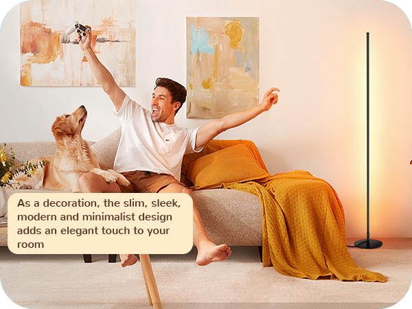 EDISHINE Corner Floor Lamp Minimalist Dimmable Lighting with Remote Standing LED 57.5 Inches Tall for Living Room Bedroom Home Office 7 Color Temperature 2700-6000K  HLFL02P Eye-Caring Cozy Light RF-433 Remote Control