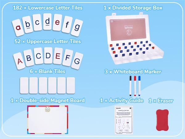 JoyCat Classroom Magnetic Letter Tiles for Phonics and Spelling, 234 Foam Alphabet Tiles Magnetic Letters with Double-Side Magnet Board & Storage Case