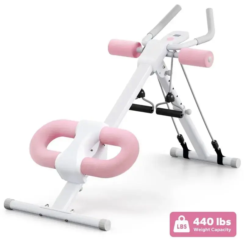 Adjustable Sit-Up Bench and Abdominal Trainer, Foldable Steel Frame Tummy Exercise Equipment for Home Gym, Core Workout Machine with Resistance Bands, 440 lbs Capacity, Abdominal Exercise Equipment, Adjustable Abdominal Machine