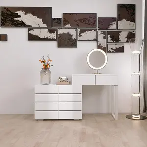 Extended Desktop 10 Drawers Chest of Drawer without Handle White Color Vanity Dresser Unique Bedroom Furniture Home Apothecary Cabinet Aesthetic Minimal