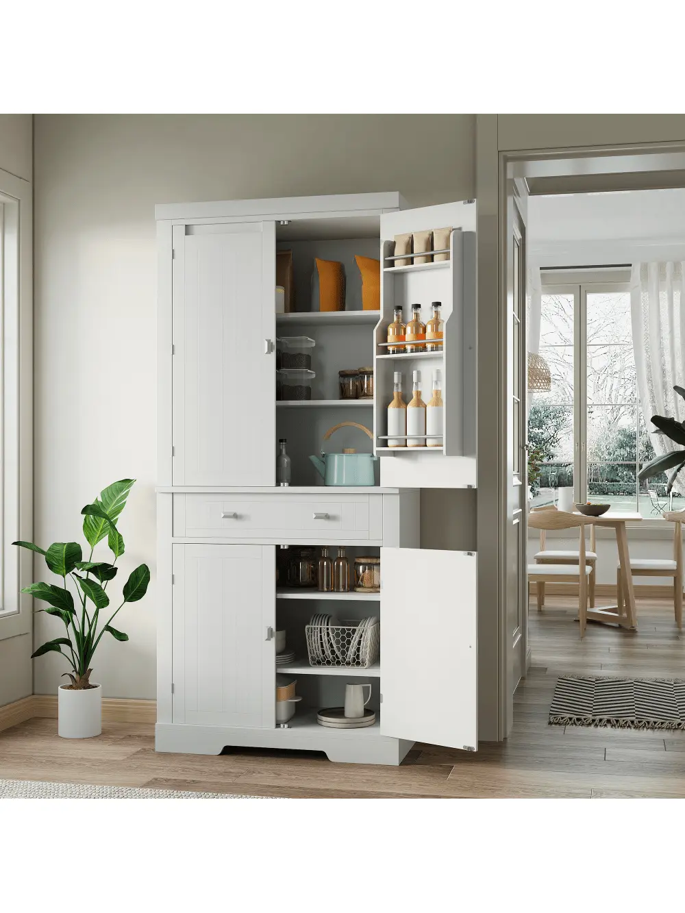 【Christmas Gift】Traditional Sturdy Freestanding Kitchen Pantry & Buffet Sideboard, 72in Tall Large Storage Cupboard with 6 Doors, 1 Drawer, Adjustable Shelves, Assembly Required for Kitchen, Dining Room