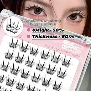 36pcs C-Curl Self-Adhesive Lash Clusters, Natural Cartoon Makeup Effect, No Glue Needed, Invisible Tape - Long-Lasting, No Sticky Residue, Pre-Glued Lash Clusters, False Lash Clusters, Individual False Lashes, False Eyelashes ﻿