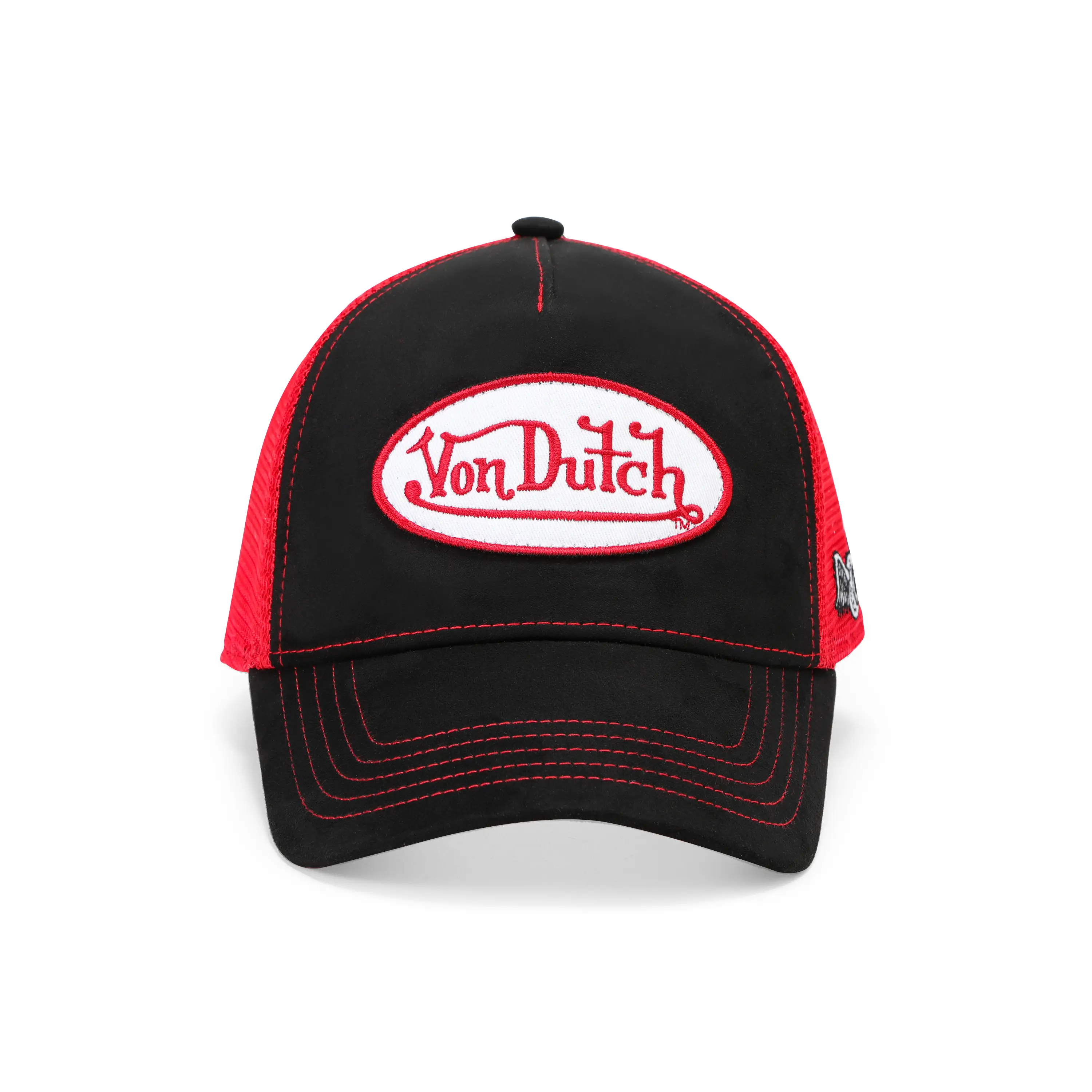 Suede Trucker Hat - Black and Red Mesh