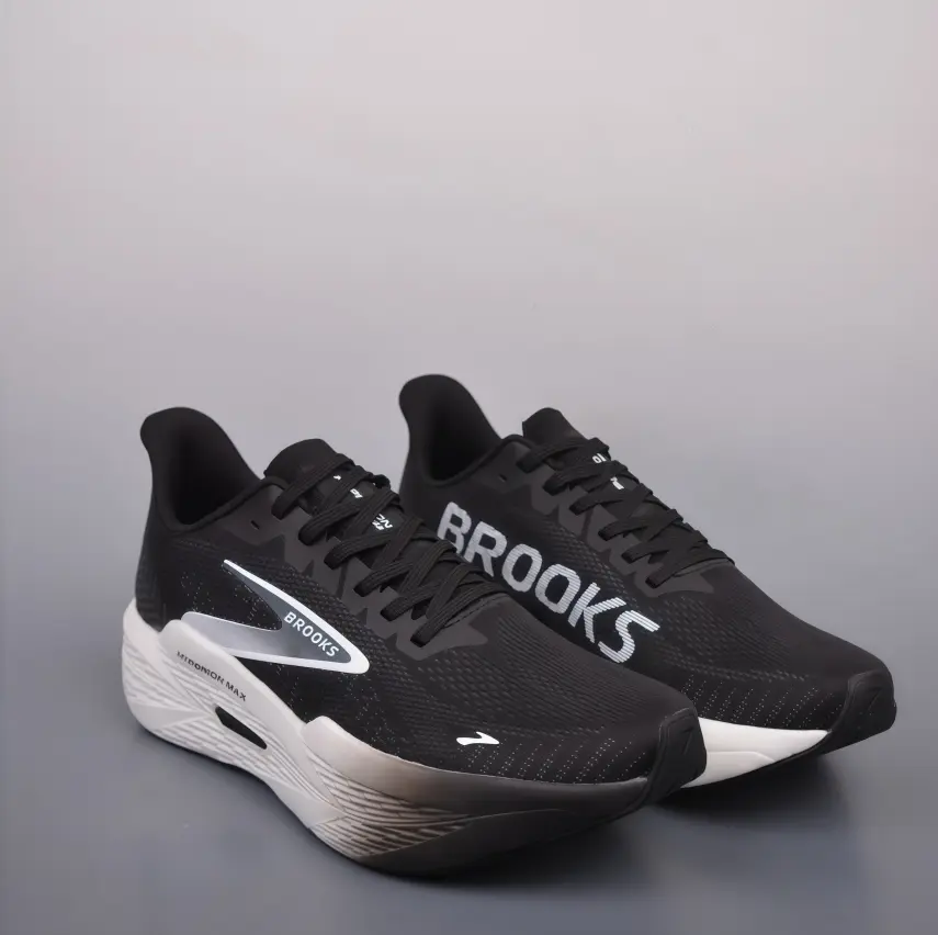 Black White Gradient Knit Mesh Max Cushion Running Shoes, Brooks Shock Absorb Marathon Trainers, Breathable Anti-Slip Long-Distance Road Sneakers For Men & Women Jogging