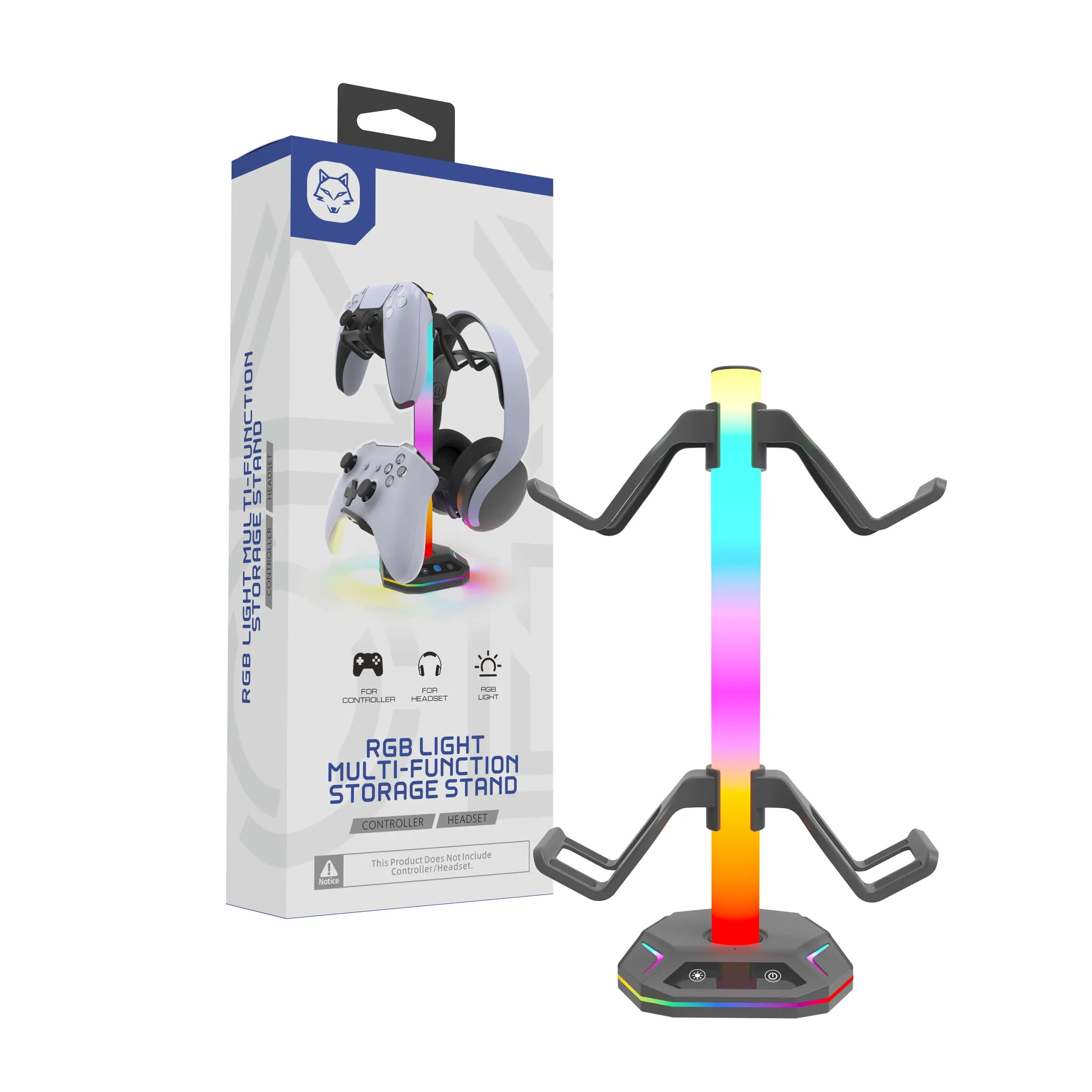 Solid RGB 4-in-1 Gaming Accessory Organizer - Easy Access & Storage Stand for PS5 Controller, PS4, Switch & Headset with LED Lighting