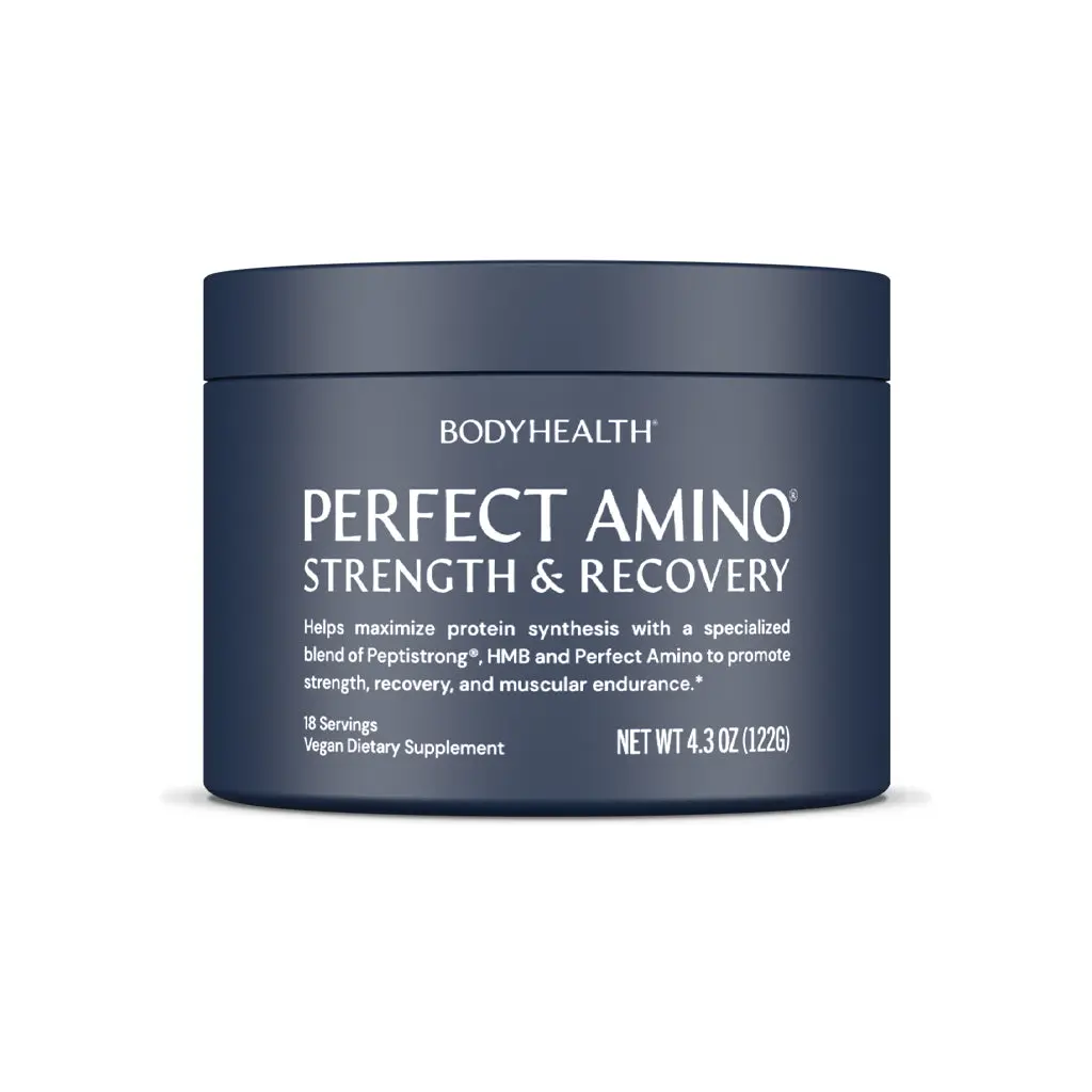 BODYHEALTH Perfect Amino Strength & Recovery Dietary Peptide Fitness Vitamin Supplement - Vegan Safe, Gluten Free, Fragrance Free, Non-GMO, Paleo, Keto-Friendly - Supports Muscle Repair, Endurance - 18 Servings, 4.3 oz, Peptides
