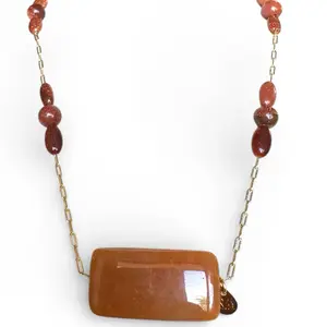 Amber Maxi Jasper & Gold-Sun Stone Necklace