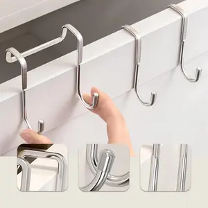 2Pcs  Steel Over The Door Double , No Drill Cabinet Hangers for Kitchen  Wardrobe Office Dormitory clips curtain rod holder keychain bathroom hooks suction magnetic heavy duty shower cozy cue nodrill stainless purse organizer rotating space-saving storage