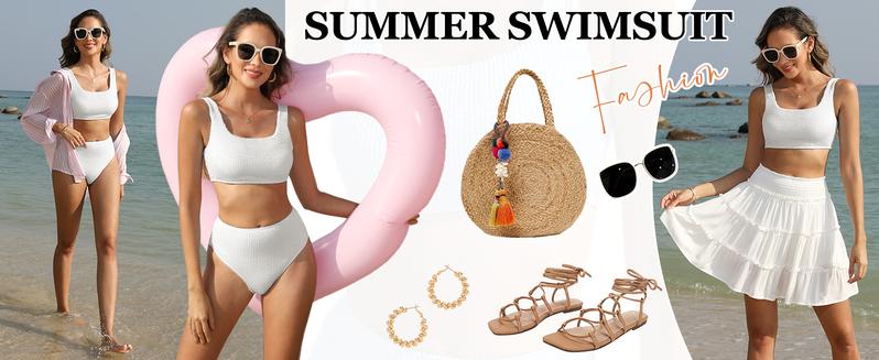 ANRABESS Women Swimsuits Two Piece Bikini Set High Waisted Ribbed Tummy Control Modest Bathing Suits 2026 Beach Swim Wear