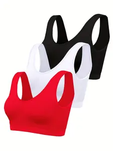 2026 New 3-Pack NADIA GO Womens Seamless Sports Bra - High-Support, Breathable No-Padding Bras in Red, White, and Black