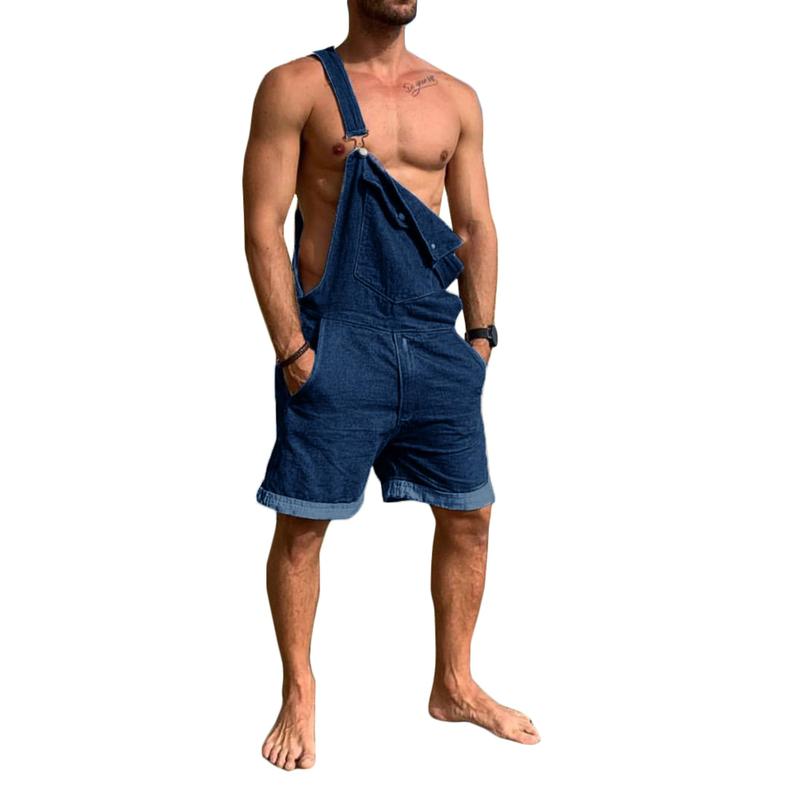 Runcati Men's Denim Bib Overall Shorts Loose Fit Summer Walk Shorts Above Knee Length Shortalls Jumpsuit Rompers