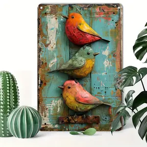 Vintage Metal Tin Sign Watercolor Bird Wall Decoration Kindergarten Bird Cute Wall Decoration Bird Animal Print Aluminum Tin Logo Poster Home Bar Wall Decoration for Room Decor 12x8inch