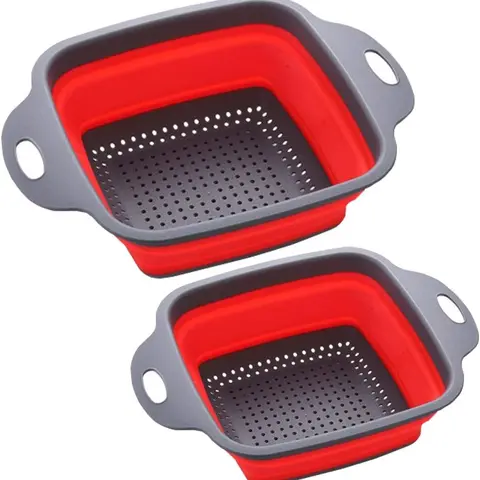 Square Collapsible Colander Set,2 Collapsible Colanders (Strainers) Set By - Includes 2 Folding Strainers (red & Grey)