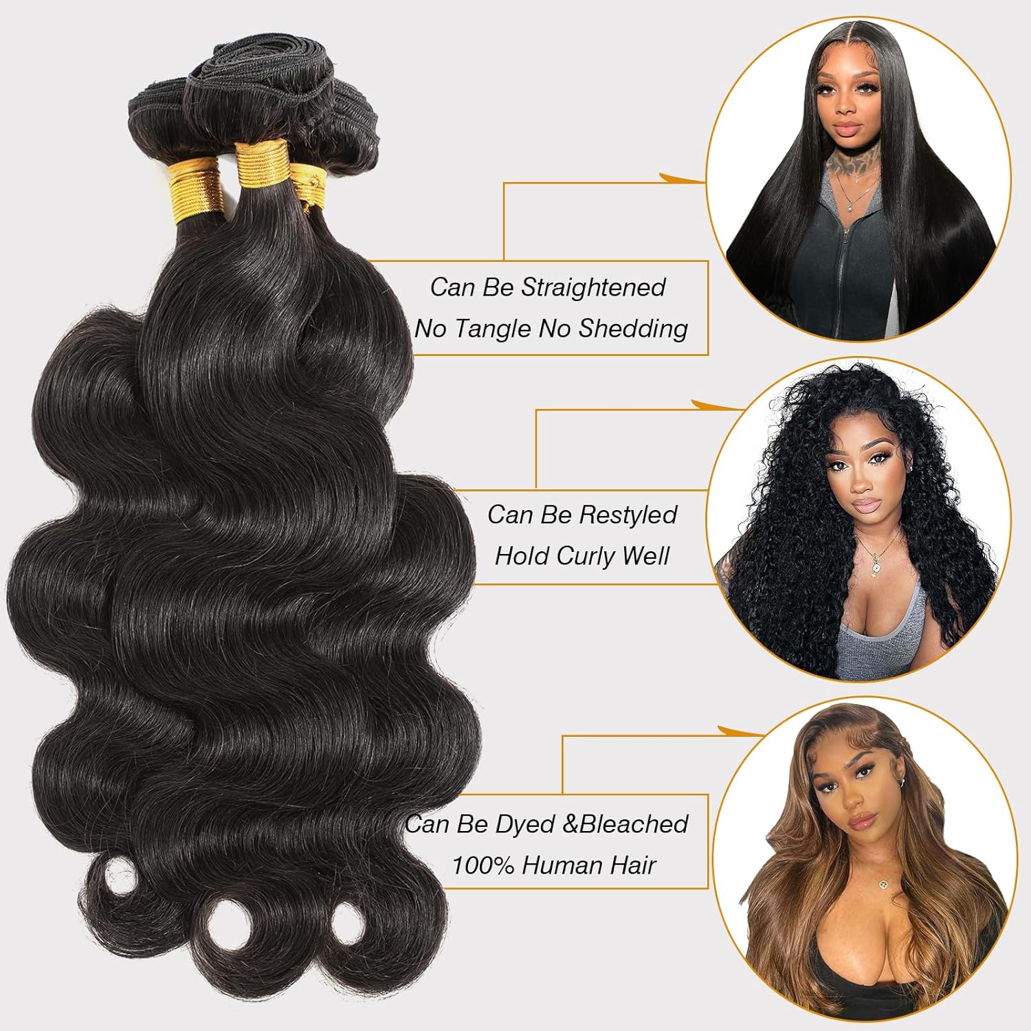 Body Wave Brazilian Virgin Hair Bundles 1 3 4 Pcs 100% Human Hair 12A Grade Remy Weave Natural Black 12-30 Inches Soft Combs Easily