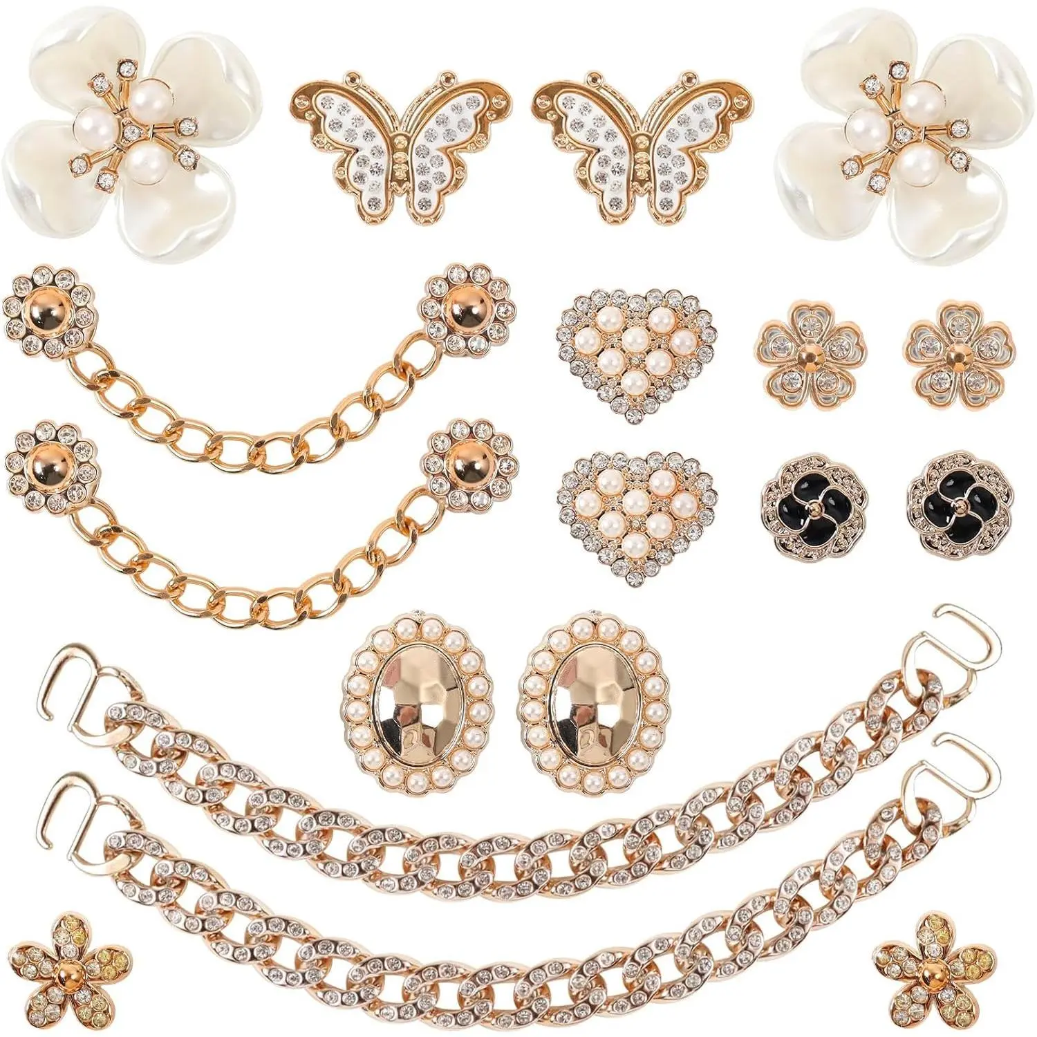 18 Pcs Bling Crystal Shoe Charms for Women, Elegant Flower & Butterfly Designs, Lightweight Collectibles with Secure Fixing Buttons for Valentines Day, Sparkle, Alloy, Luxury, Gifts