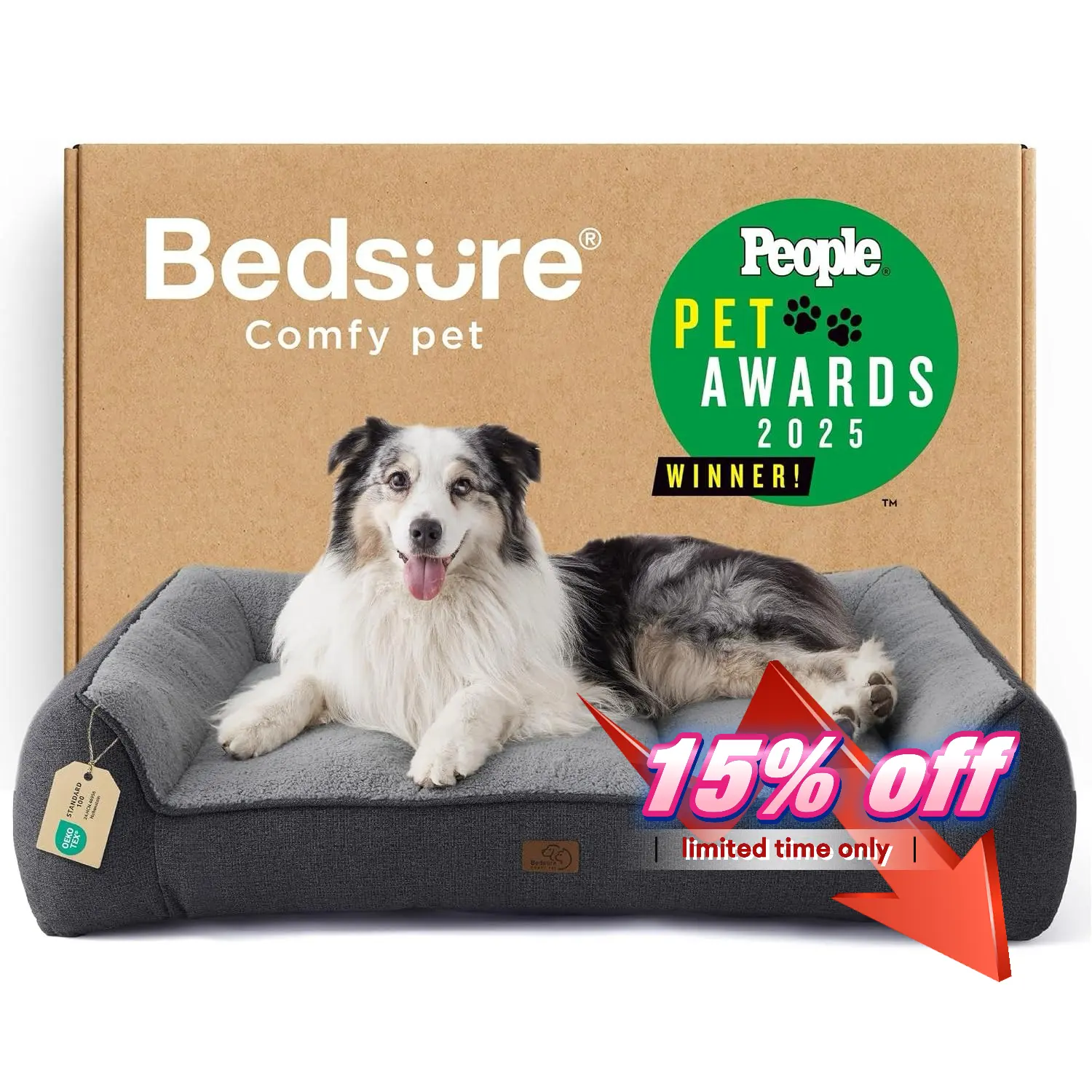Bedsure SupportMax Dog Beds for Large Dogs - Easy Care,Pet Furniture Bed,Premium Supportive Couch for Senior Dogs, Water-resistant Removable Washable Cover, Jumbo Comfy Pet Sofa with Sherpa