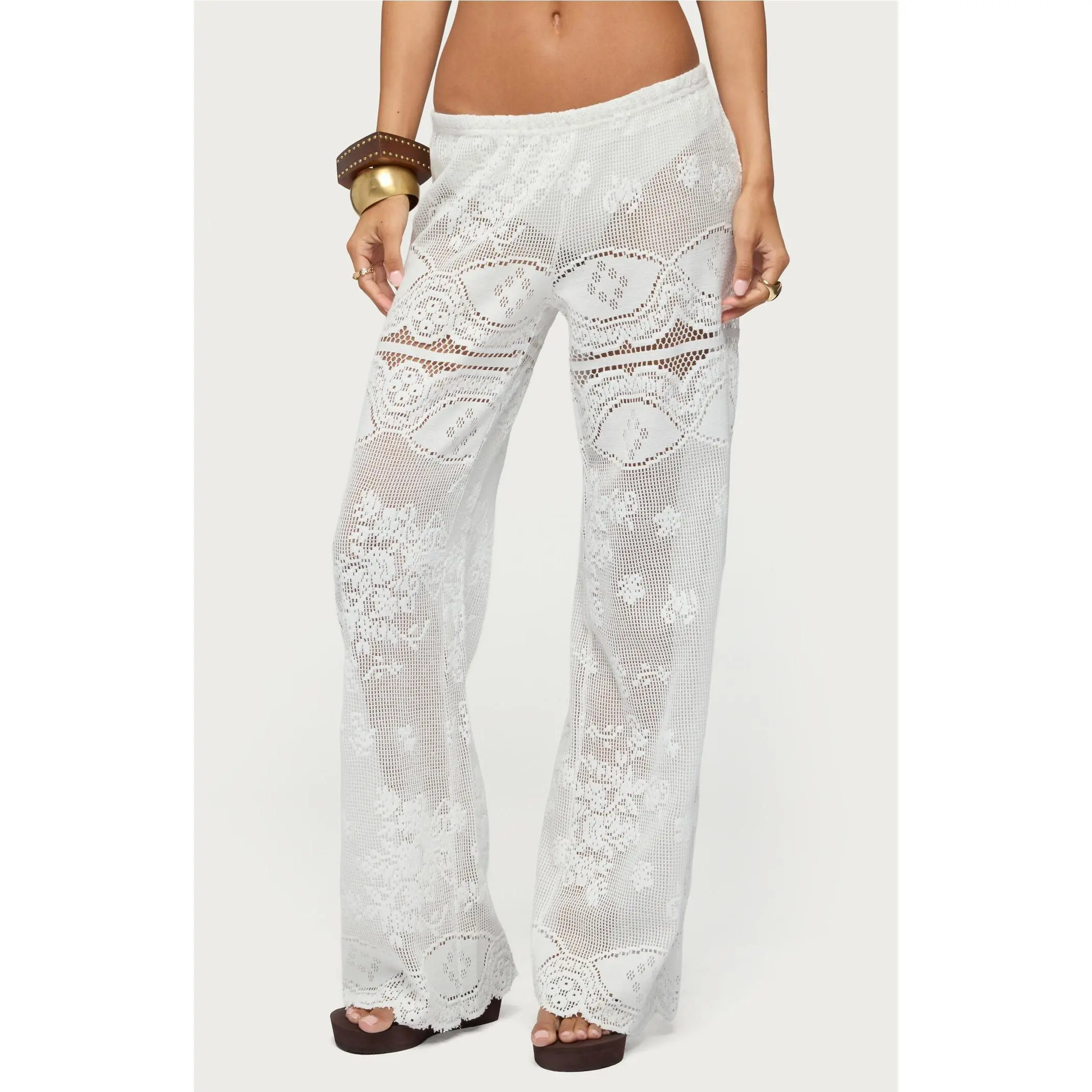 Edikted Women's Milaya Sheer Crochet Straight Leg Pants