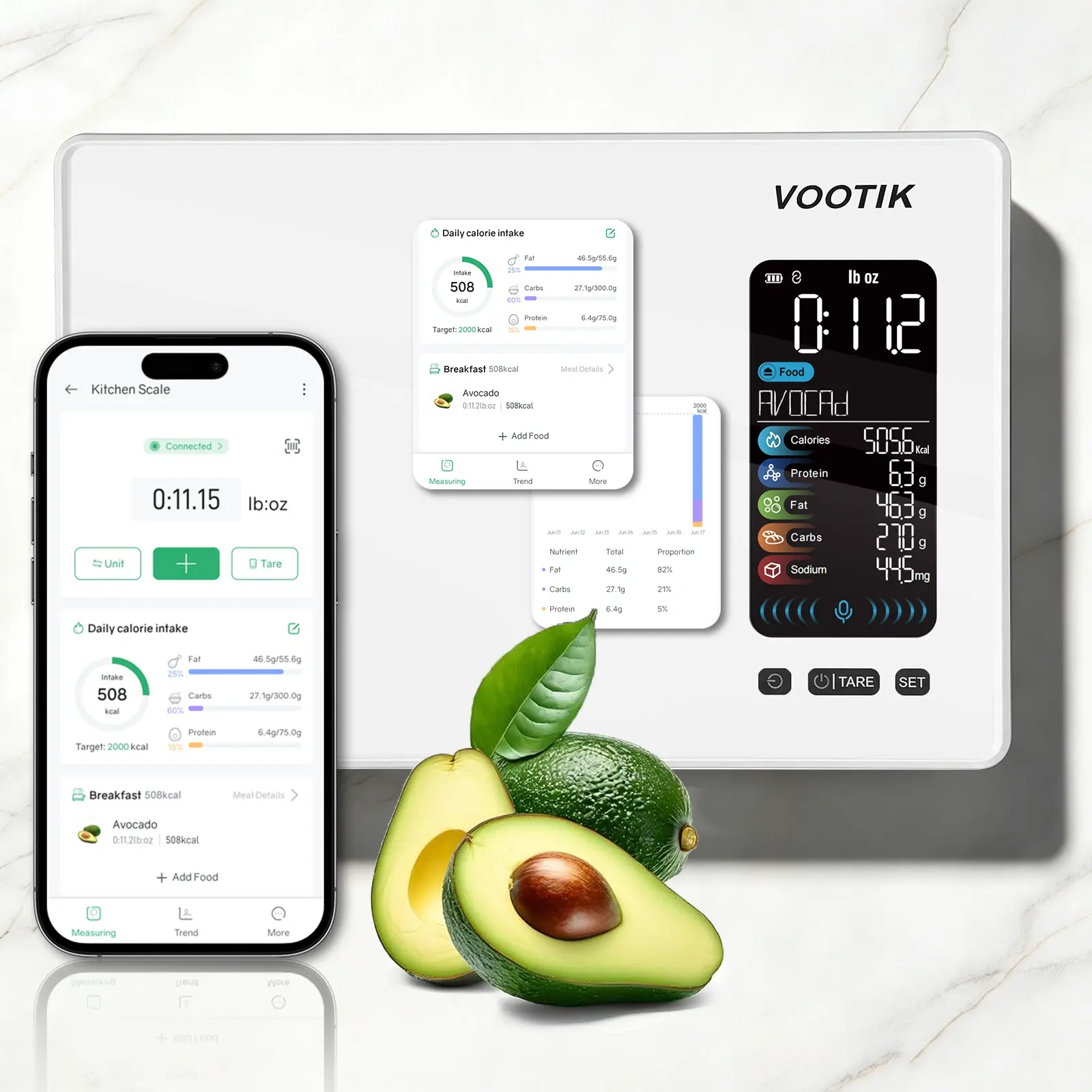 VOOTIK AI Smart Food Scale | 19 Nutrient Facts Auto Scan | Digital Calorie Counter for Meal Prep & Fitness