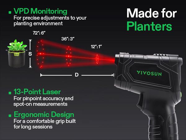 VIVOSUN VPD Thermometer, Handheld Environmental Monitor, Precision Infrared Laser Thermometer Gun with Adjustable Emissivity, Leaf VPD and Temperature Monitoring for Plants, Grow Tents