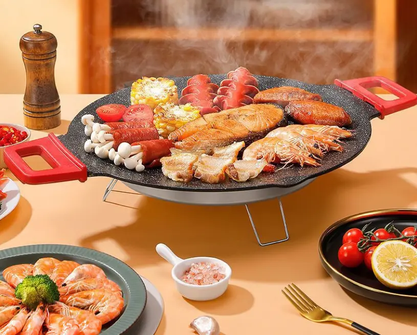 Large Electric Griddle Pan - Multi-Cook Smokeless Indoor Grill with Adjustable Thermostat, Detachable Red Handles, Fast Heating, Non-Toxic, Sturdy Safe Construction, No Mess for Home & Family, Family BBQ