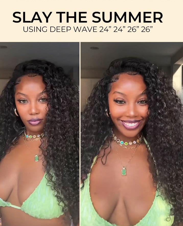 [Wequeen] Vacation Friendly Deep Wavy Kinky Curly Viral Hair Bundles Budget Friendly 10A Grade Brazilian Virgin 100% Human Hair Quick Weave Sew in/Glue in Free Perm Rods Gift Valentine Gifts