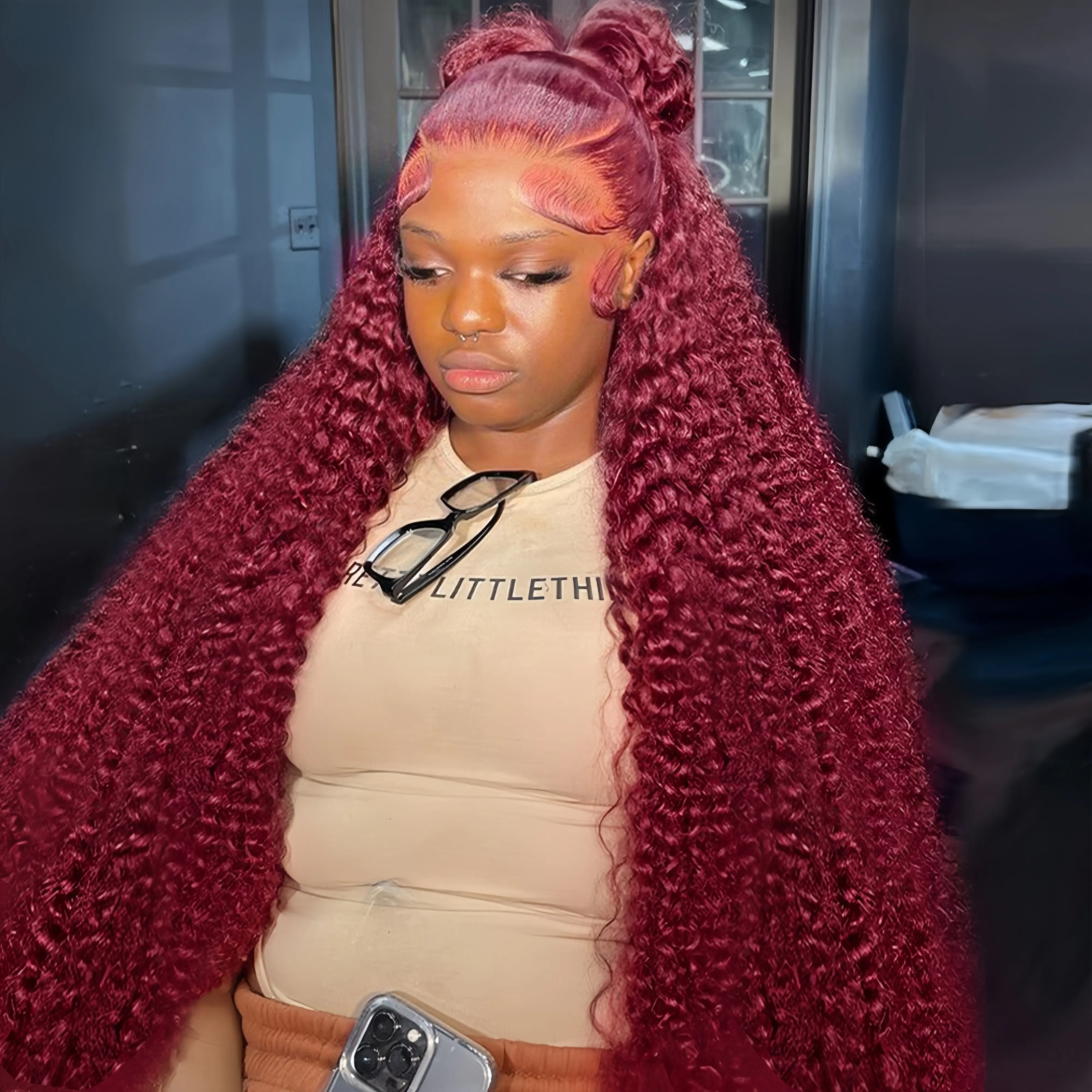 Tahikie 99J Burgundy Colored 200% Density Deep Wave 13x6 Full Frontal HD Lace Front Curly Wave FB30 Highlight /Natural Black Human Hair Wigs For Women TikTokShopBlackFriday#SummerWins #DealsForYouDays#TikTokShopBackToSchool#SohoChic