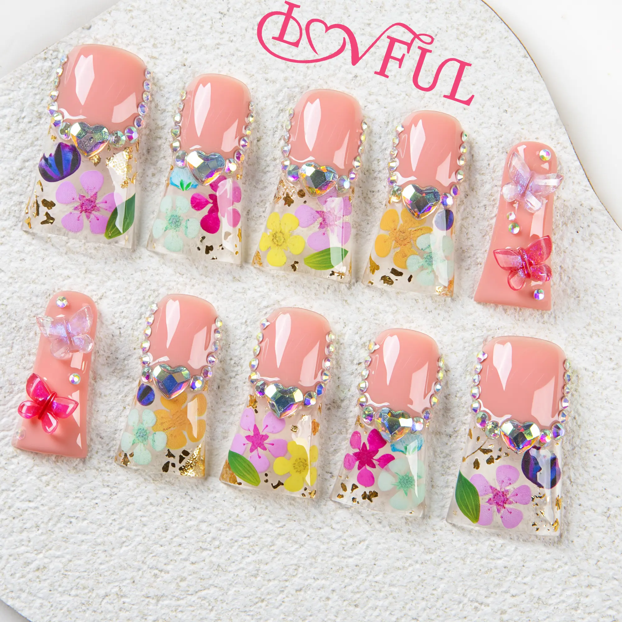Lovful  Duck Tips Classic Regular Length 1.3'' Handmade Acrylic Press-On Nails|10PCS Reusable,Salon Quality,H26-H176 Glitter Rhinestones #DealsForYouDays