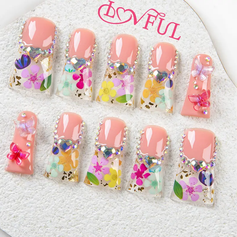 Lovful  Duck Tips Classic Regular Length 1.3'' Handmade Acrylic Press-On Nails|10PCS Reusable,Salon Quality,H26-H176 Glitter Rhinestones #SohoChic
