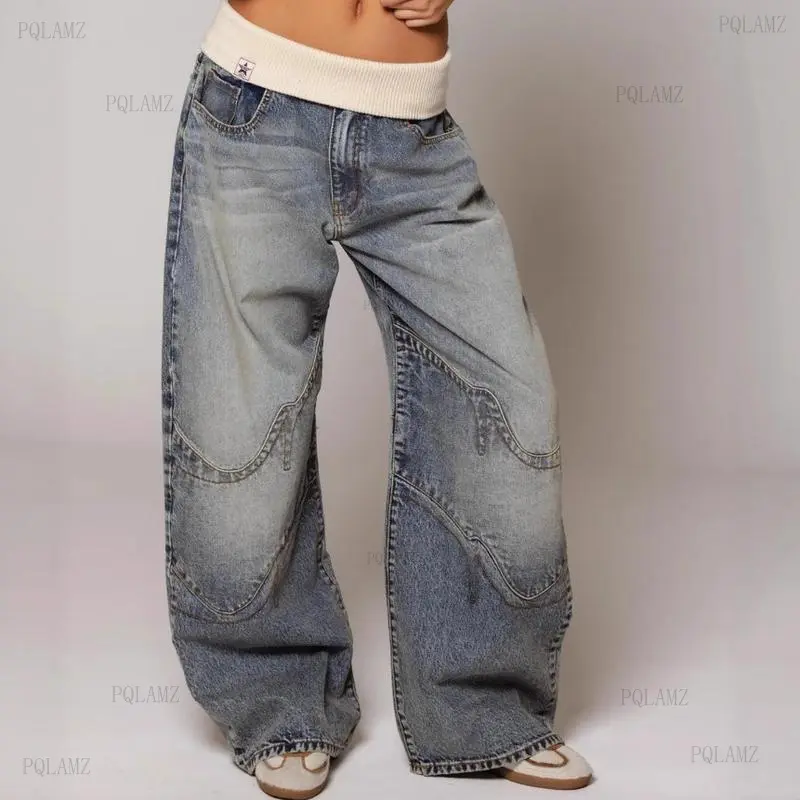 New2026Women's Jeans Pants Fashion Loose Fit Casual Low Rise Pants Y2K Retro Streetwear Vintage Wide Leg Trousers(Gift)11