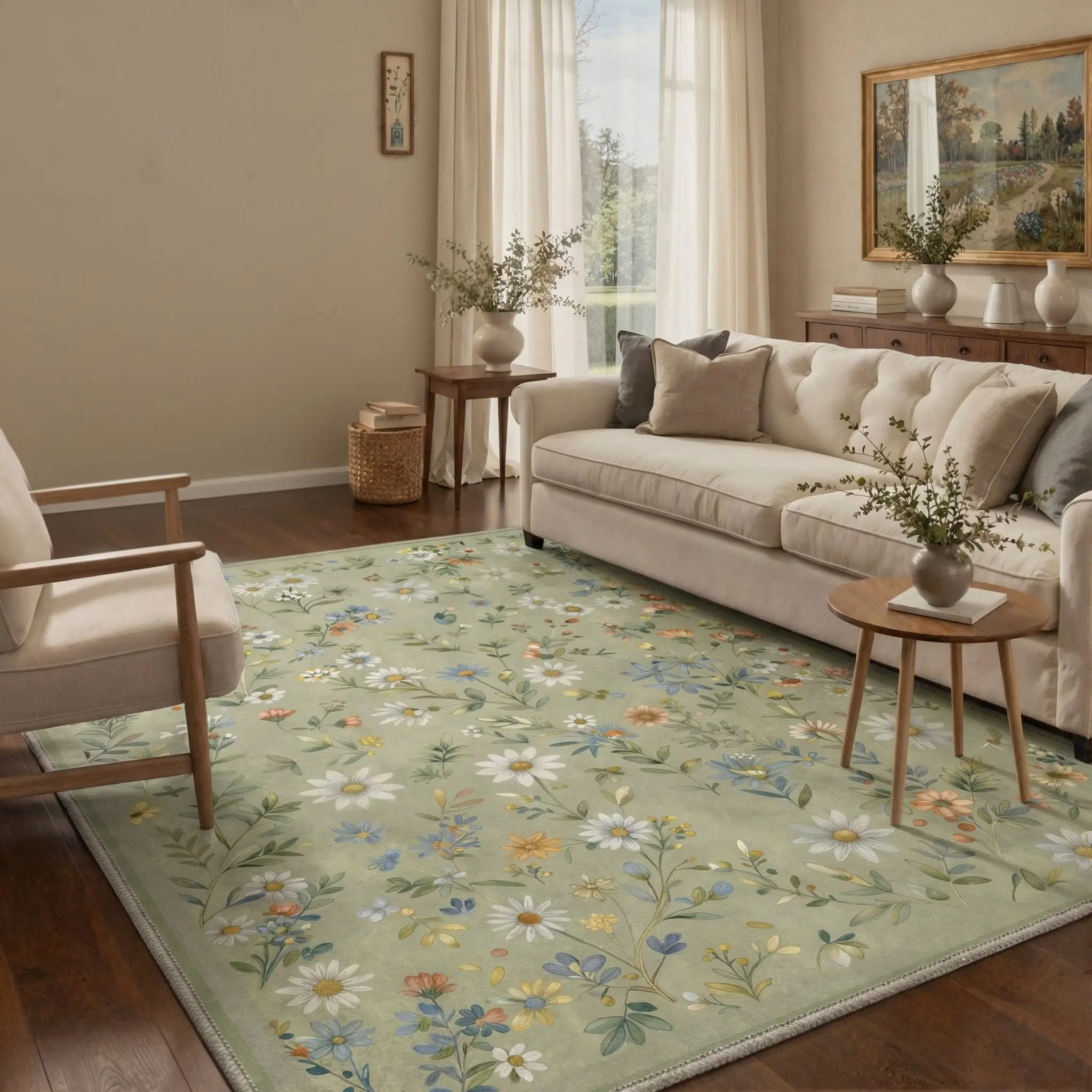 【Back To School】GENIMO Machine Washable Rug – Pet Friendly, Non-Slip, Soft Area Rug, Home Carpet & Floor Decor for Living Room, Bedroom, Kitchen, Hallway ,ARF1973-BLOOM