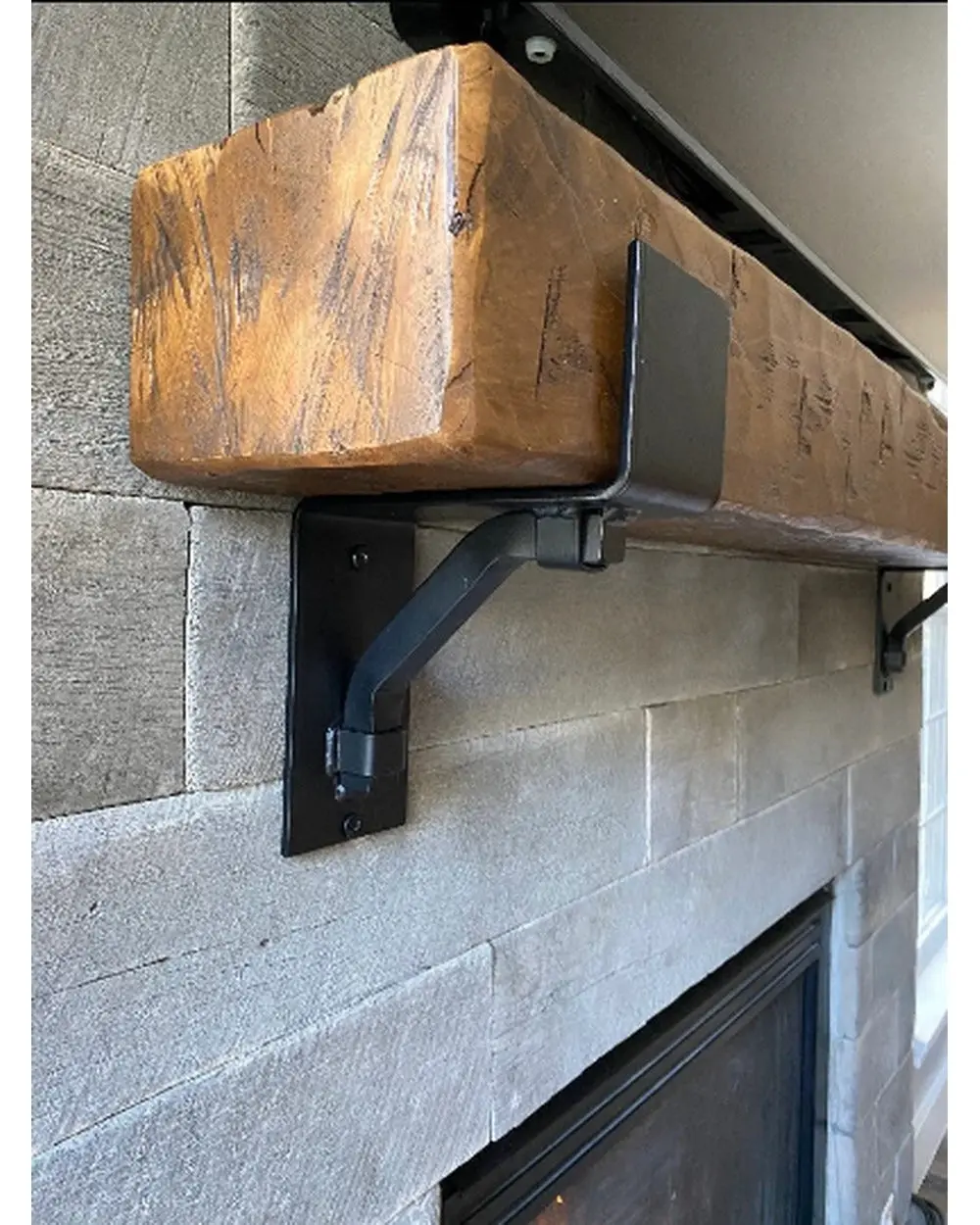 The Buffalo 4" Mantel Bracket — Heavy Duty Steel Mantel Support with Metal Straps, Rustic Fireplace, USA Handmade