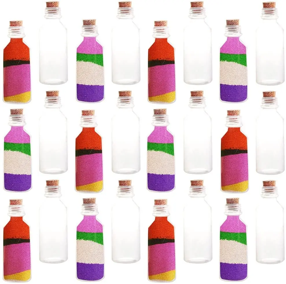 Plastic Sand Art Bottles with Corks - Pack of 24 - 2oz Clear Containers for Sand Art, Message in a Bottle, Wedding Invitations, Fun Arts and Crafts Supplies for Kids - Sand not Included…