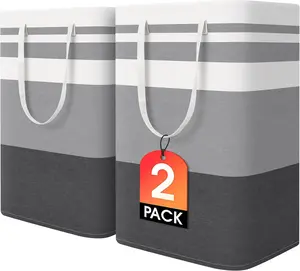 2 Pack Large Laundry Basket, 75L Freestanding Waterproof Laundry Basket, Collapsible Storage Box with Easy Carry Handle, Suitable for Home and Dormitory Clothes, Towels and Toys Gradient Gray