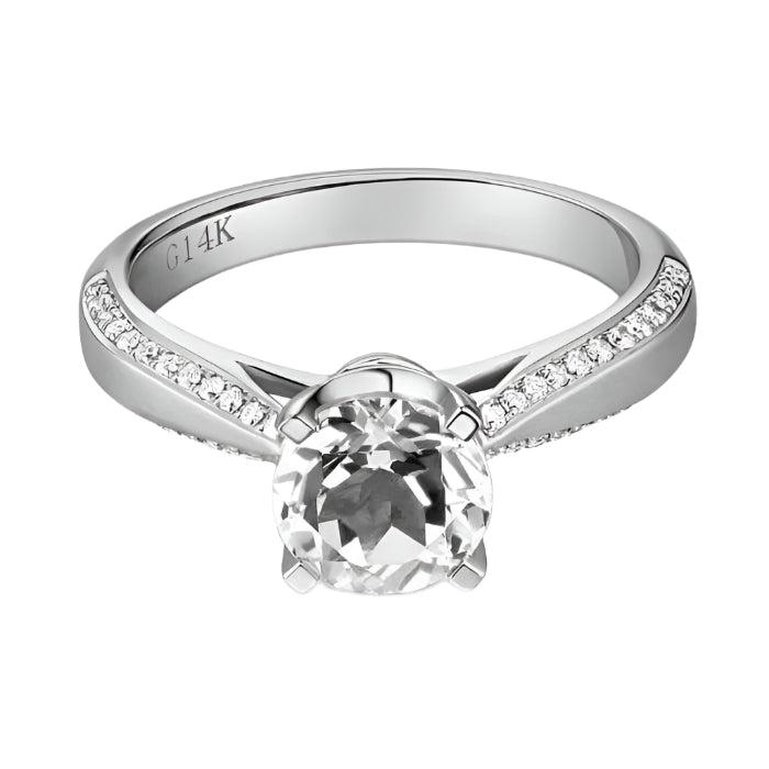 0.2ct Natural Diamond Option 14k White Gold 1.2ct Topaz Ring